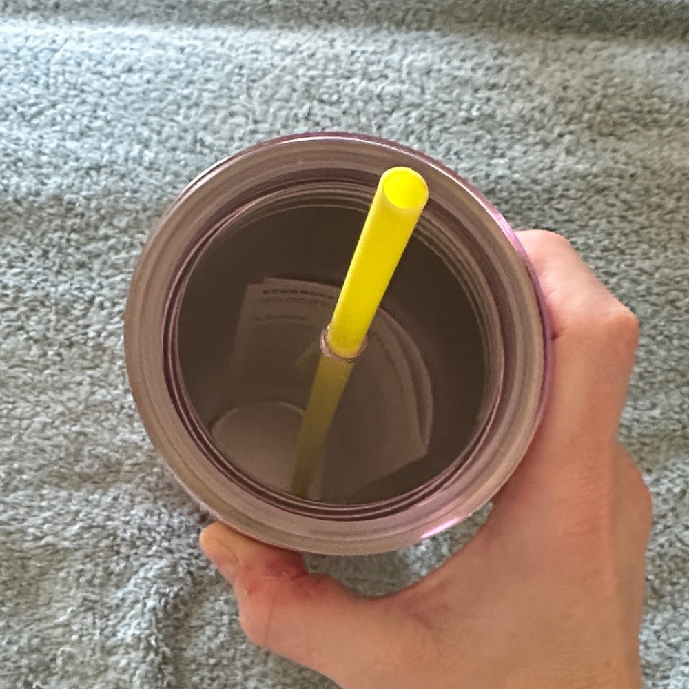 New Starbucks Pink Floral Ombre Tumbler with Yellow Straw and Orange Accents - Picture 3 of 5